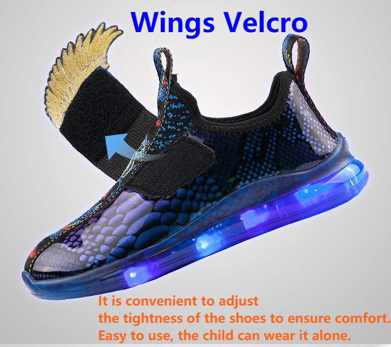 LED Light Up Shoes Kids Boys Girls 3 Colors Flashing Wings Sneakers ...