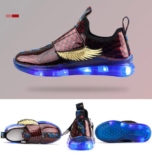 LED Light Up Shoes Kids Boys Girls Flashing Wings Sneakers