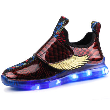 LED Light Up Shoes Kids Boys Girls 3 Colors Flashing Wings Sneakers