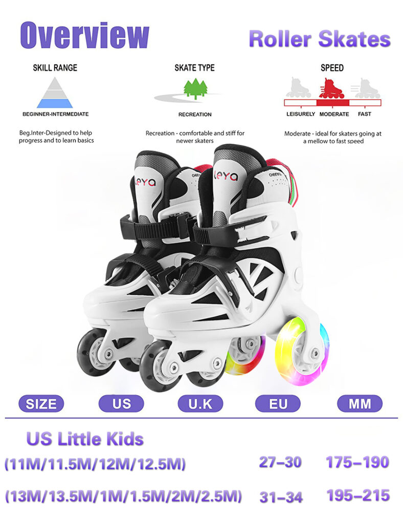 Kids Boys Girls Roller Skates Adjustable Outdoor Skating Shoes for Beginners