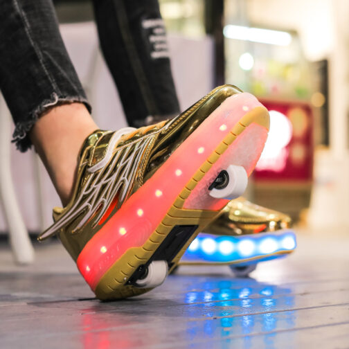 Light Up Shoes Boys Girls Kids Roller Skates Sneakers USB Charge LED Wheeled Skate