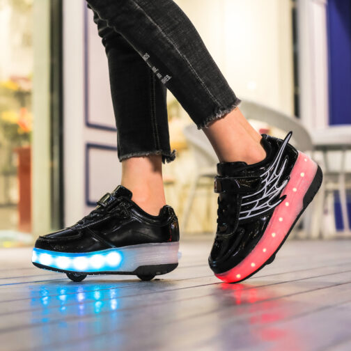 Light Up Shoes Boys Girls Kids Roller Skates Sneakers USB Charge LED Wheeled Skate