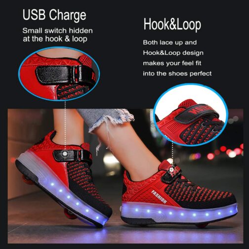 Roller Skates Boys Girls Kids Light Up Shoes USB Charge LED Wheeled Skate Sneakers 17