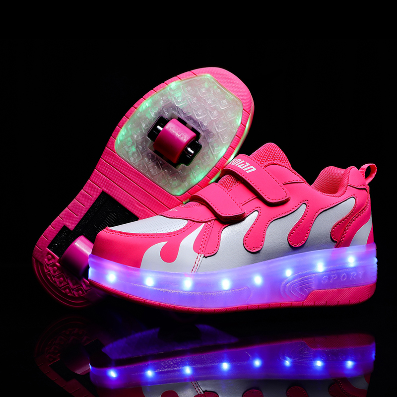 Roller Skates Boys Girls Kids Light Up Shoes USB Charge LED Wheeled ...