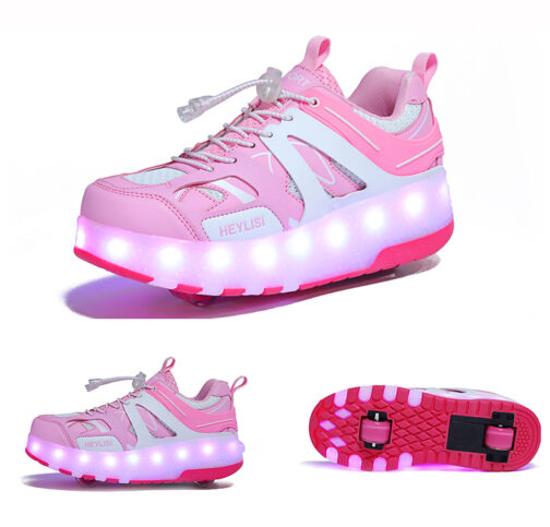 Roller Skates Boys Girls Kids Light Up Shoes Sneakers USB Charge LED Wheeled Skate