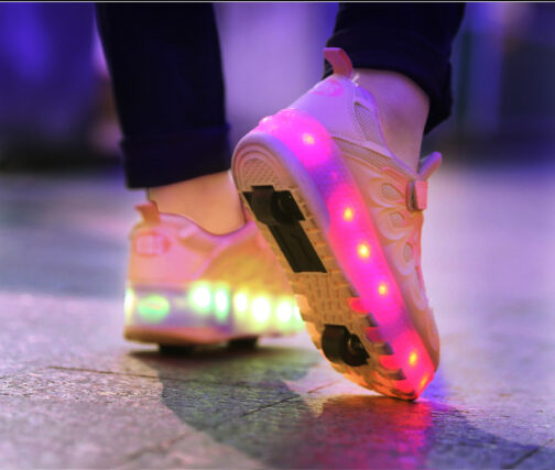 Roller Skates Boys Girls Kids Light Up Shoes USB Charge LED Wheeled Skate Flame Sneakers