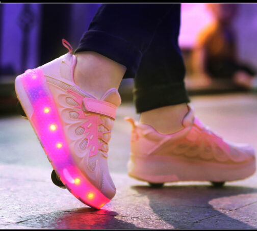 Roller Skates Boys Girls Kids Light Up Shoes USB Charge LED Wheeled Skate Flame Sneakers