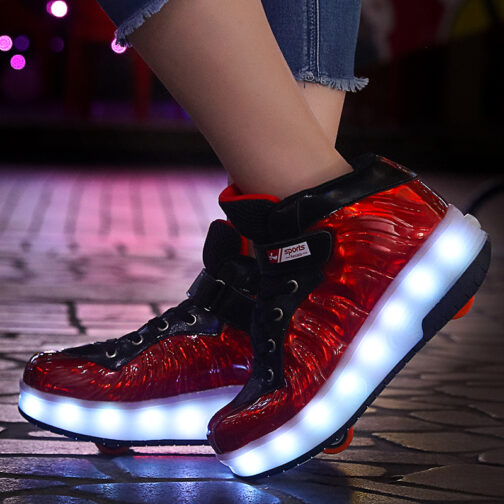 Roller Skates Kids Girls Boys Light Up Shoes USB Charge LED Wheeled Skate Sneakers