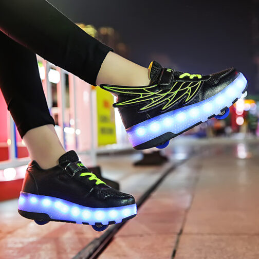 Roller Skates Boys Girls Kids Light Up Shoes USB Charge LED Wheeled Skate Wing Sneakers