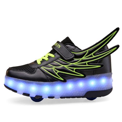 Roller Skates Boys Girls Kids Light Up Shoes USB Charge LED Wheeled Skate Wing Sneakers