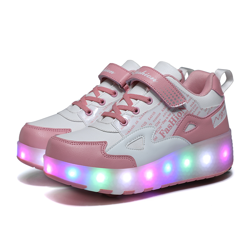 Light Up Shoes Boys Girls Kids Roller Skates USB Charge LED Wheeled ...