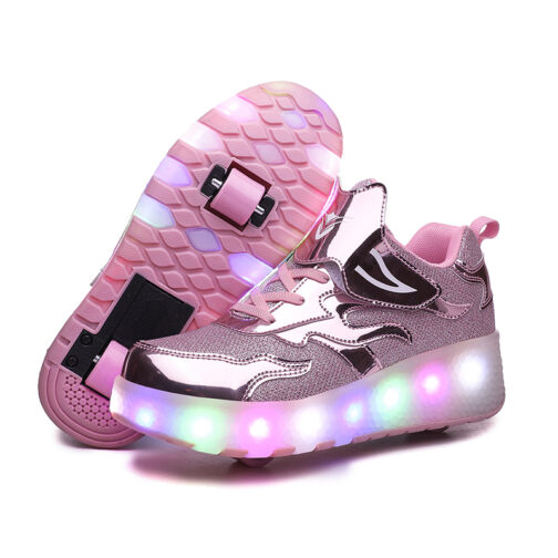 Seunota Kids LED Flash Sneaker Sports Shoes Retractable Double Wheel Roller Glowing Sneakers