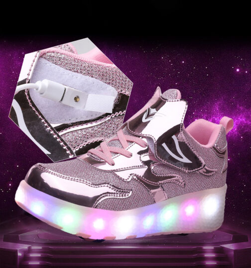 Light Up Shoes Kids Boys Girls Roller Skates USB Charge LED Wheeled Skate Sneakers 2