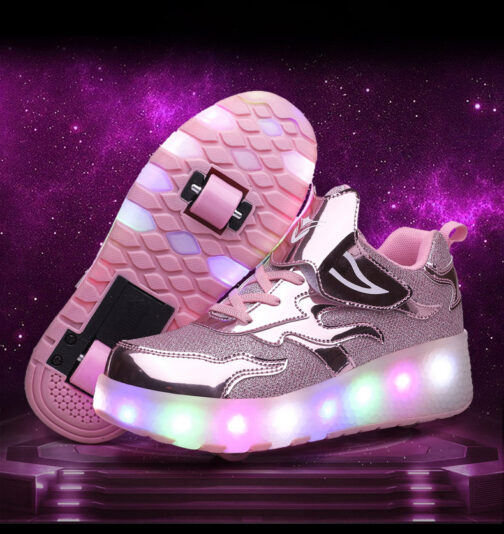 Light Up Shoes Kids Boys Girls Roller Skates USB Charge LED Wheeled Skate Sneakers 3
