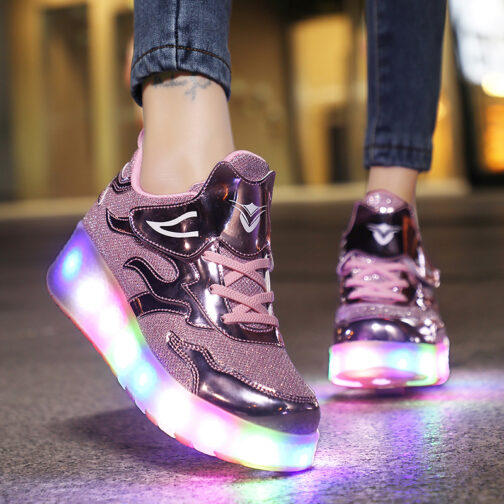 Light Up Shoes Kids Boys Girls Roller Skates USB Charge LED Wheeled Skate Sneakers