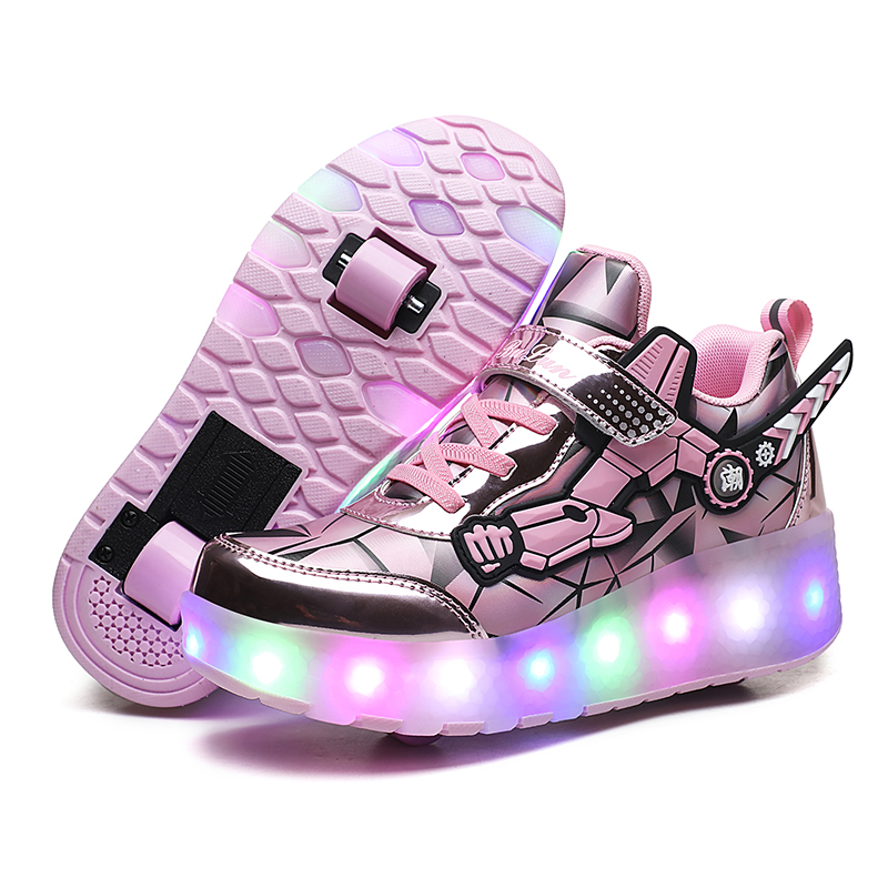 Kids Rechargeable LED Roller Sneakers Kids Casual Double Wheels Skate Sport Shoe 