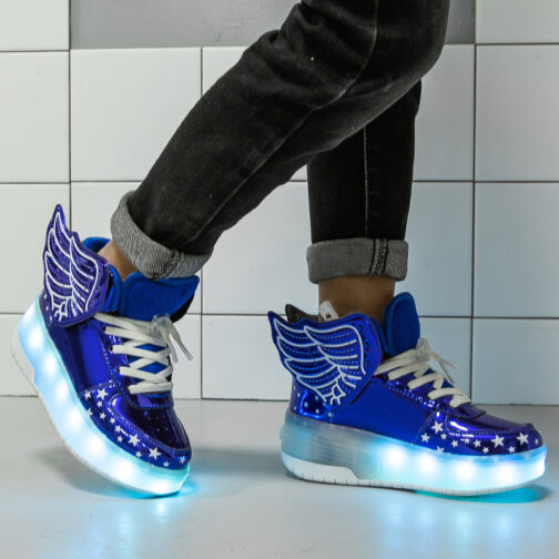 Roller Skates Boys Girls Kids Light Up Shoes Wheeled Skate USB Charge LED Wing Sneakers