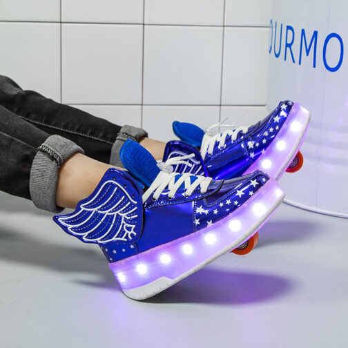 Roller Skates Boys Girls Kids Light Up Shoes Wheeled Skate USB Charge LED Wing Sneakers