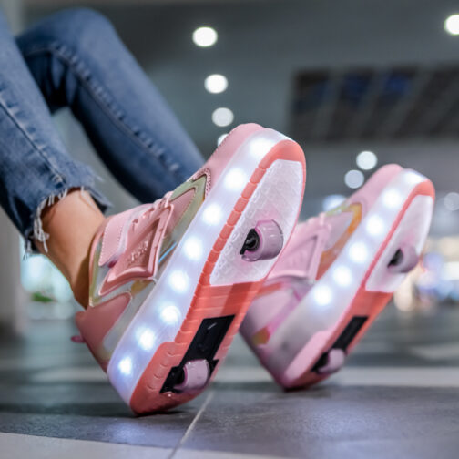 Light Up Shoes Kids Boys Girls Roller Skates Sneakers USB Charge LED Wheeled Skate