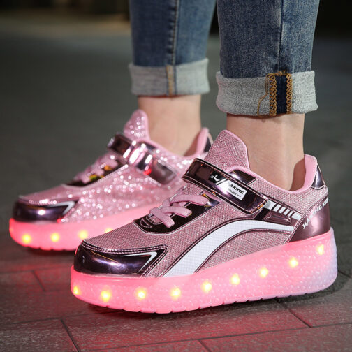 Roller Skates Light Up Shoes Kids Girls Boys USB Charge LED Wheeled Skate Sneakers
