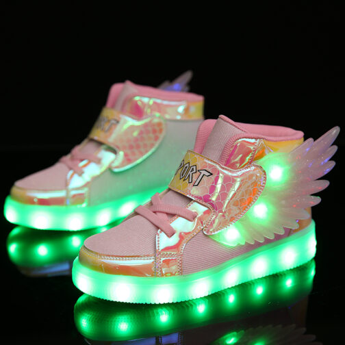LED Light Up Shoes Kids Boys Girls 4 Color Flashing Wings Sneakers