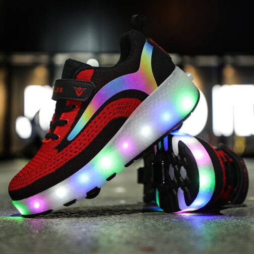 Roller Skates Girls Boys Kids Light Up Shoes USB Charge LED Wheeled Skate Flame Sneakers