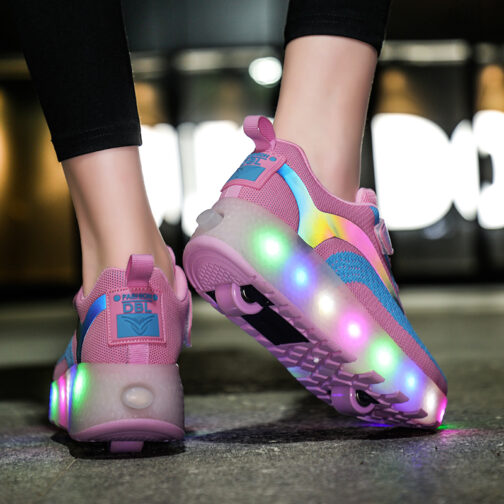 Roller Skates Girls Boys Kids Light Up Shoes USB Charge LED Wheeled Skate Flame Sneakers