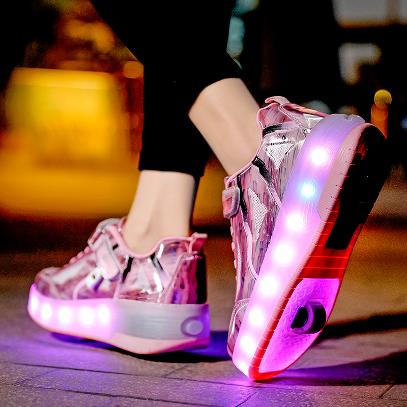 Zcoins Boy Girl Roller Shoes with Light Flashing Wheels Skate Sneaker for Kids Teens 