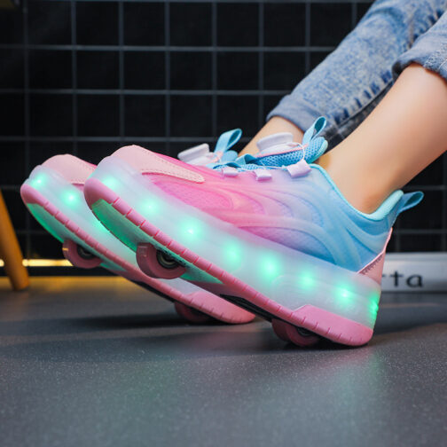Roller Skates Light Up Shoes Kids Boys Girls Sneakers USB Charge LED Wheeled Skate