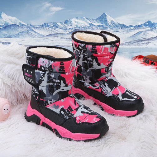 Kids Snow Boots Boys Girls Easy-On Winter Shoes