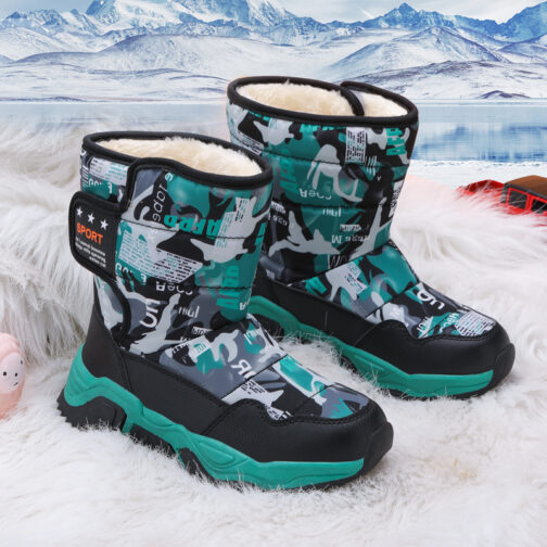 Kids Snow Boots Boys Girls Easy-On Winter Shoes