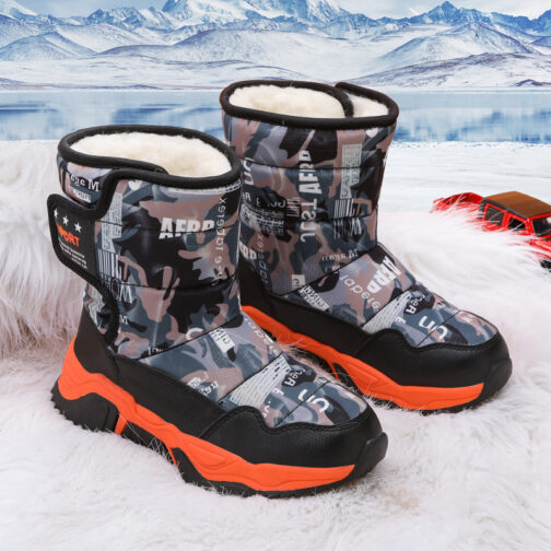 Kids Snow Boots Boys Girls Easy-On Winter Shoes